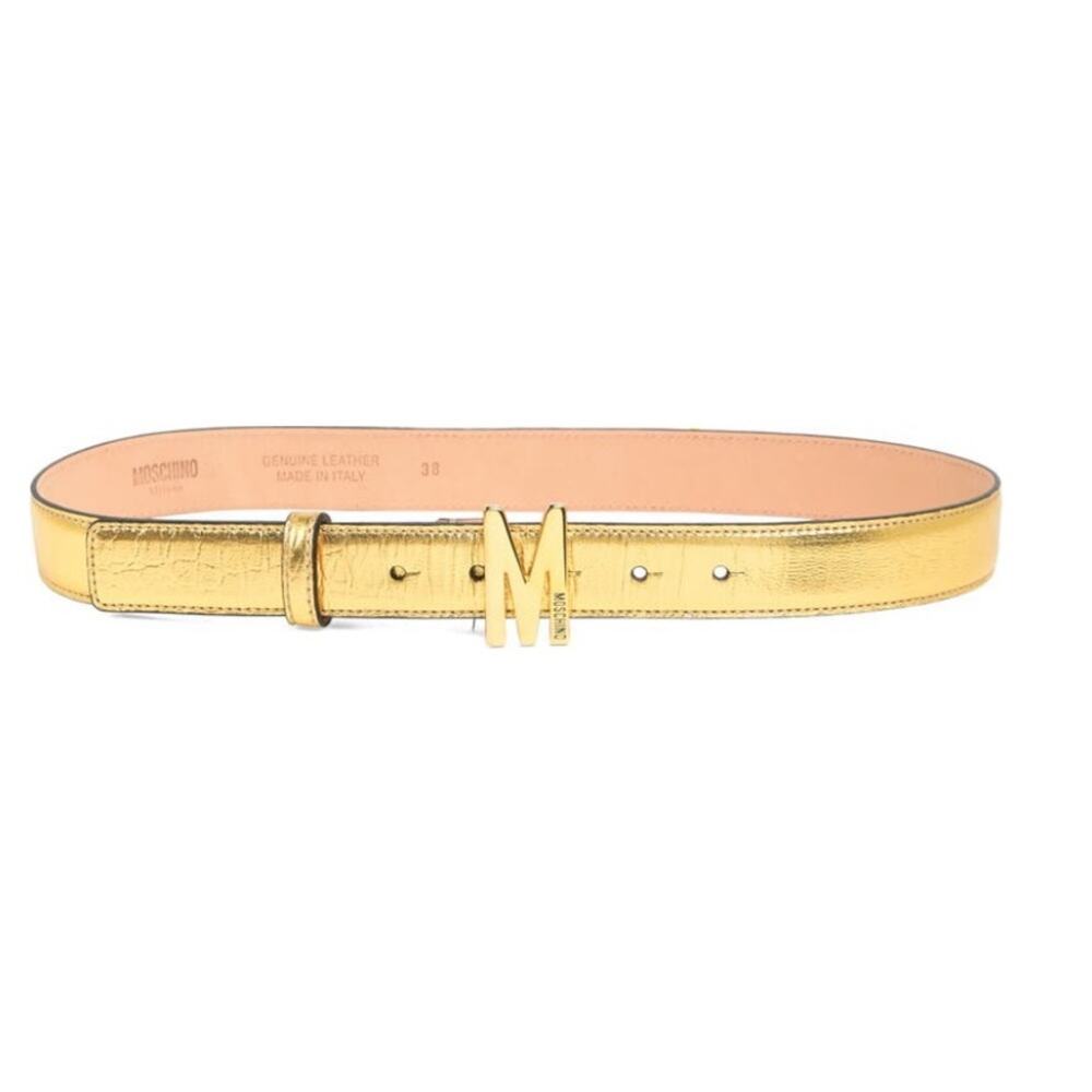 #MOSCHINO Leather Logo Belt Gold 90 NEW.
